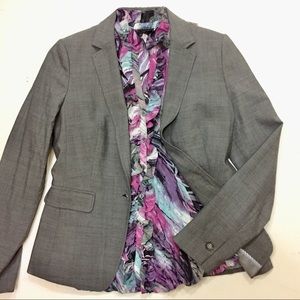 S-L Sheer Pleated Print Puff Sleeve Blouse Top w Ruffled Collar